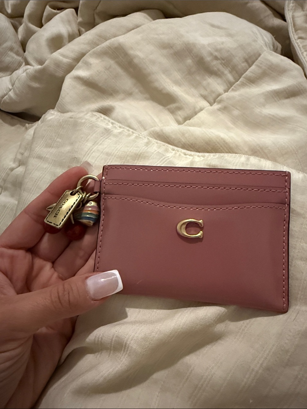 Coach Dusty Rose Leather Card Case with Gold Charm